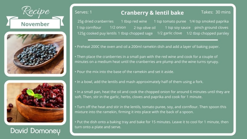 November recipe: Cranberry & lentil bake - David Domoney