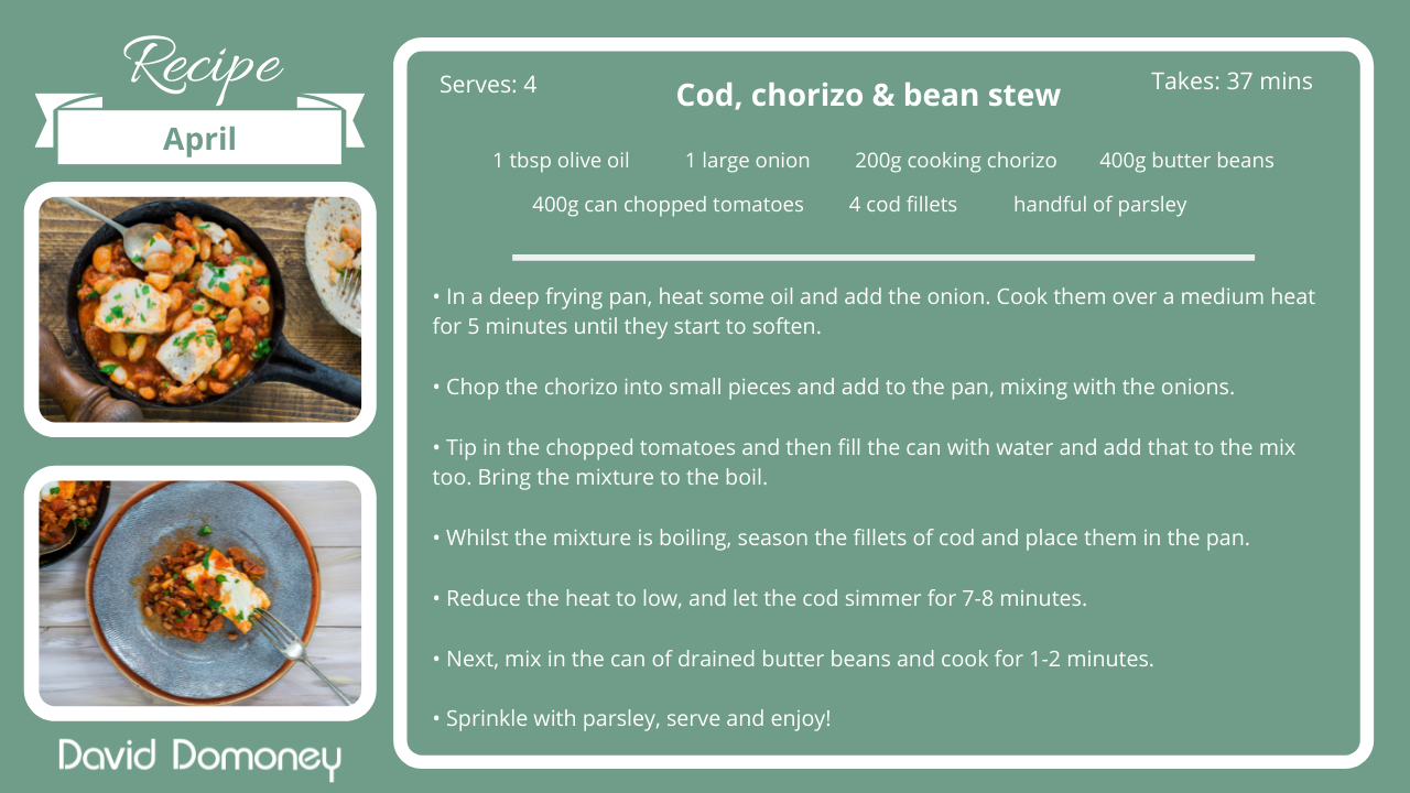 Recipe April Cod Chorizo bean stew